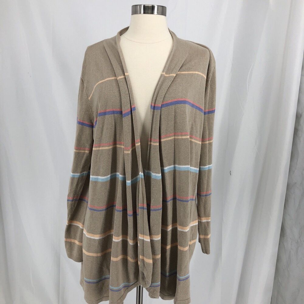 J. Jill Linen Rayon Cardigan Sweater L Tall Open Long Lightweight Striped